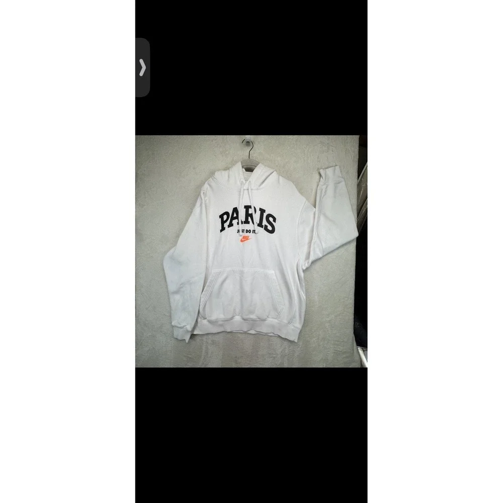 Nike Paris Hoodie Men's L White Just Do It Pullover Fleece Graphic Sweatshirt